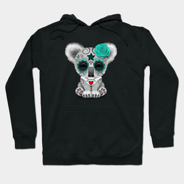 Teal Blue Day of the Dead Sugar Skull Baby Koala Hoodie by jeffbartels